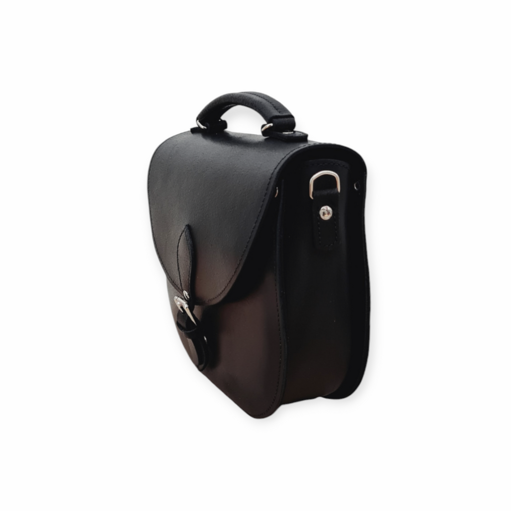 Handmade Black Leather Saddle Bag