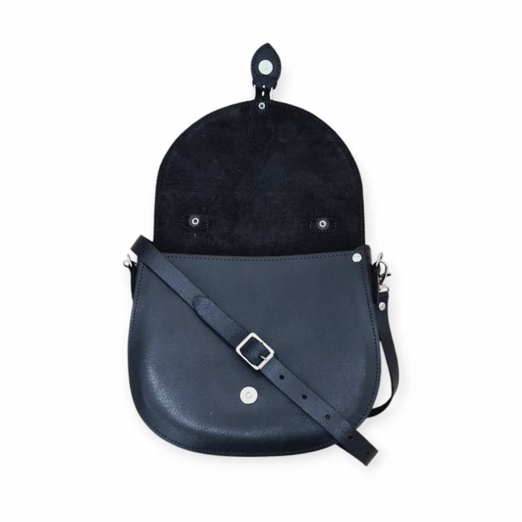 Handmade Black Leather Saddle Bag