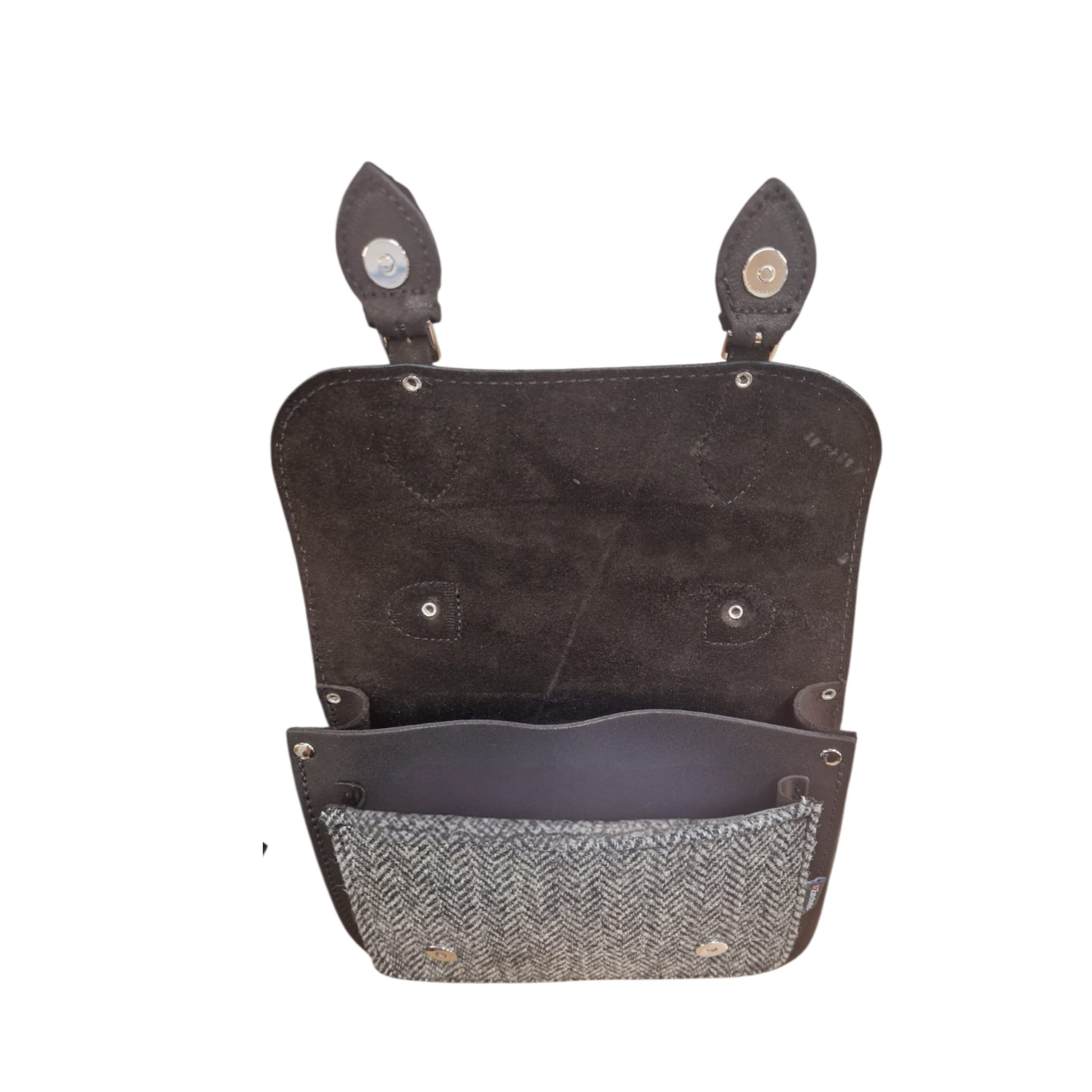 Midi Black and Tweed Leather Satchel Handmade