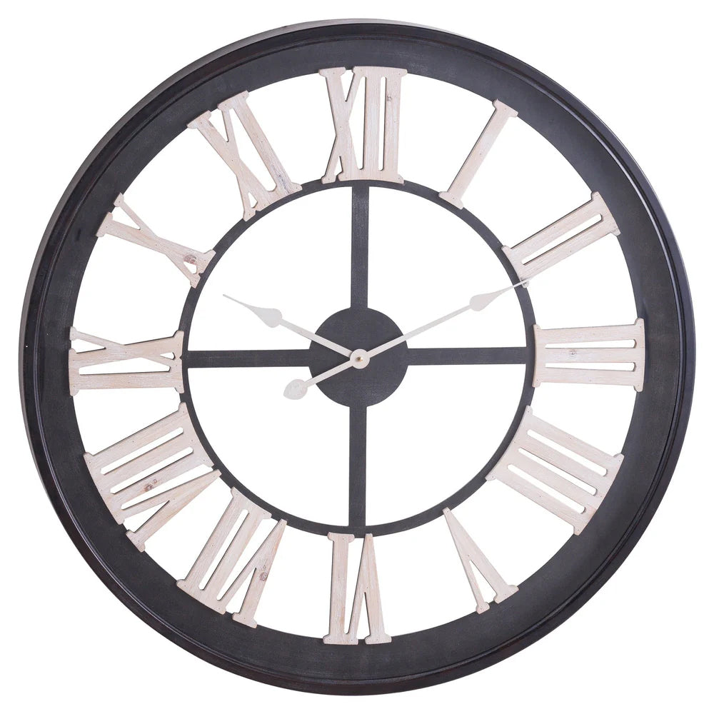 Black Skeleton Wall Clock with White Roman Numerals