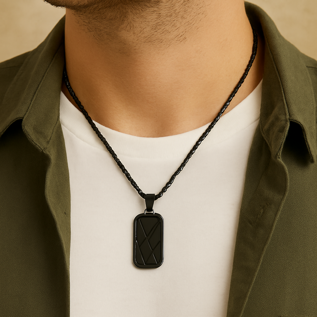 Personalised Men's Contemporary Black Dog Tag Necklace