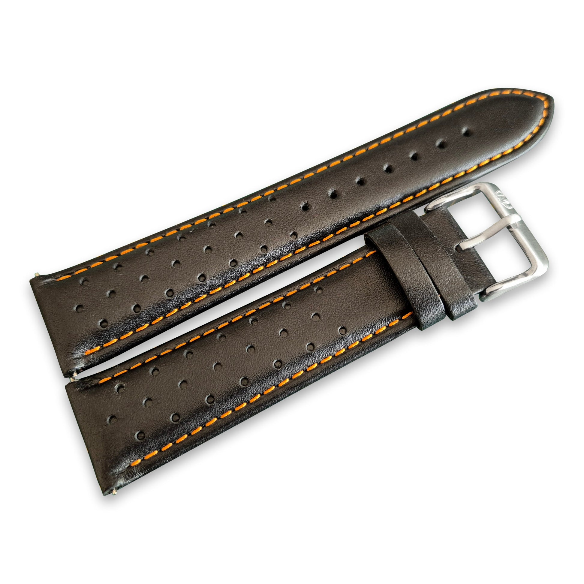 Black and Orange Leather Rally Watch Strap 22mm