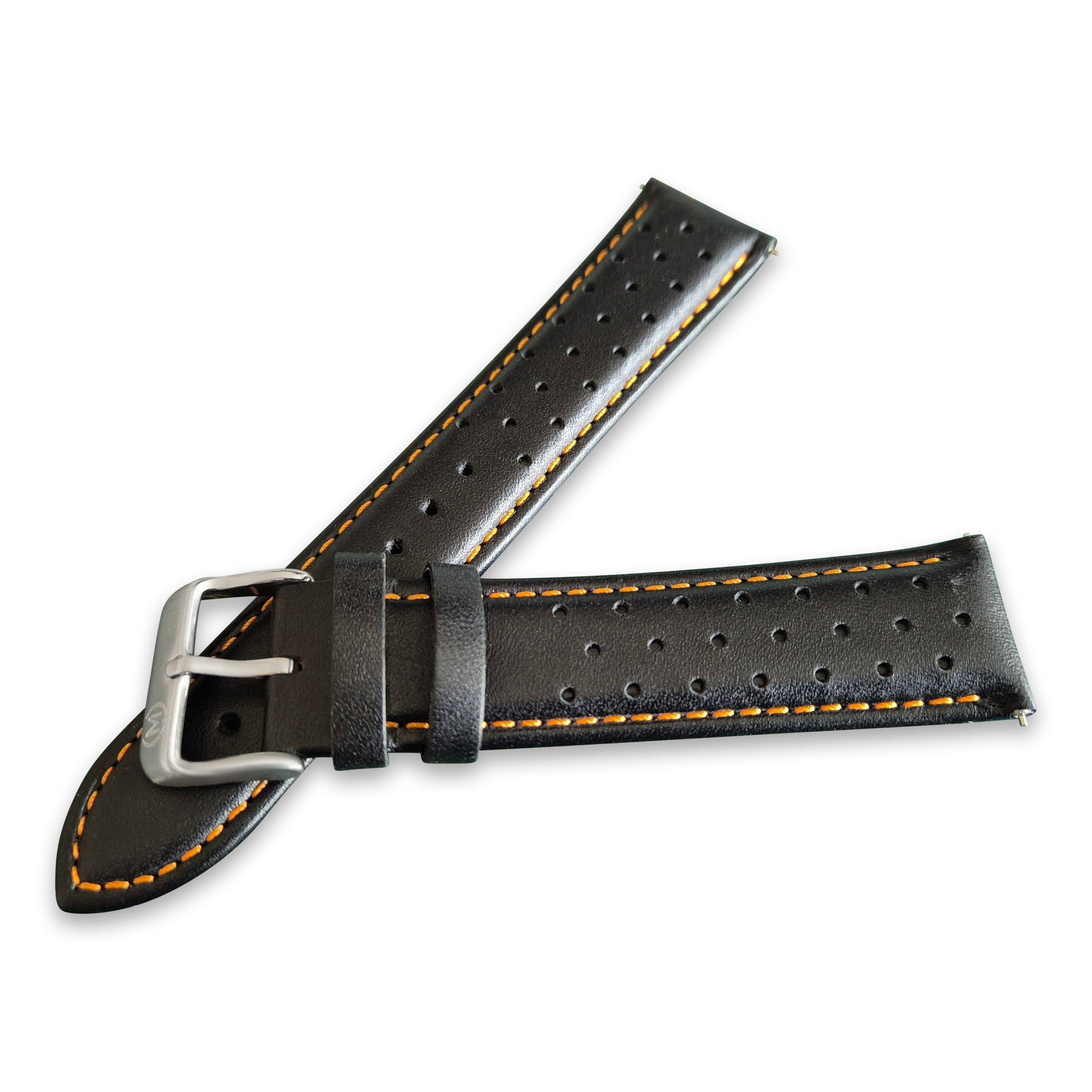 Black and Orange Leather Rally Watch Strap 22mm