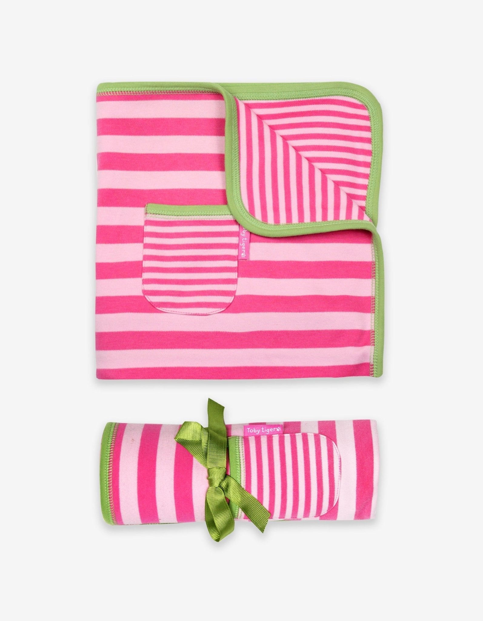 Organic Pink and Green Stripe Baby Blanket