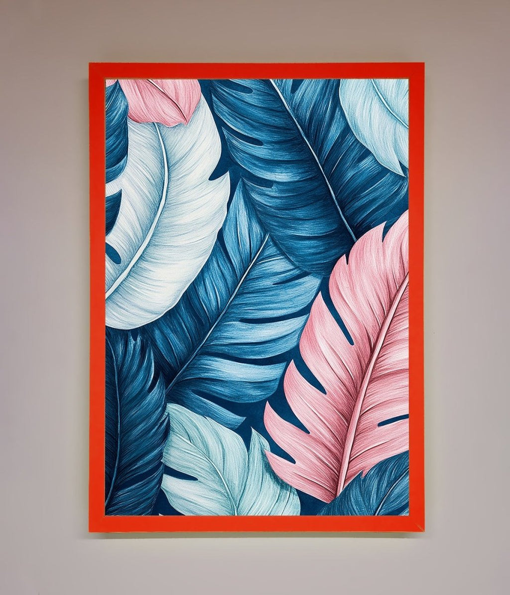 Blue and Pink Feathers Abstract Framed Print