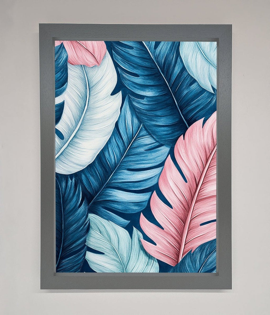 Blue and Pink Feathers Abstract Framed Print