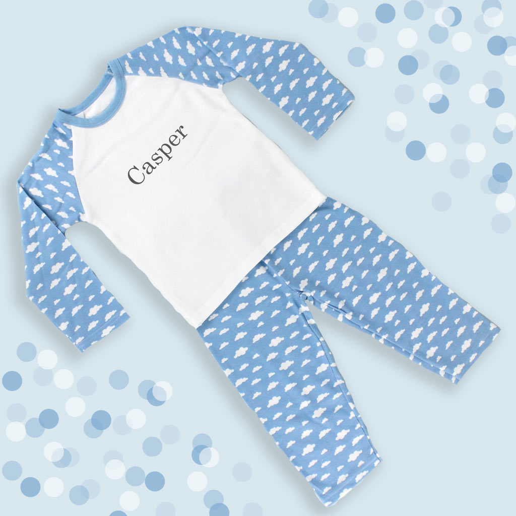 Personalised Blue Cloud Print Pyjamas for Ages 1 to 2 Years