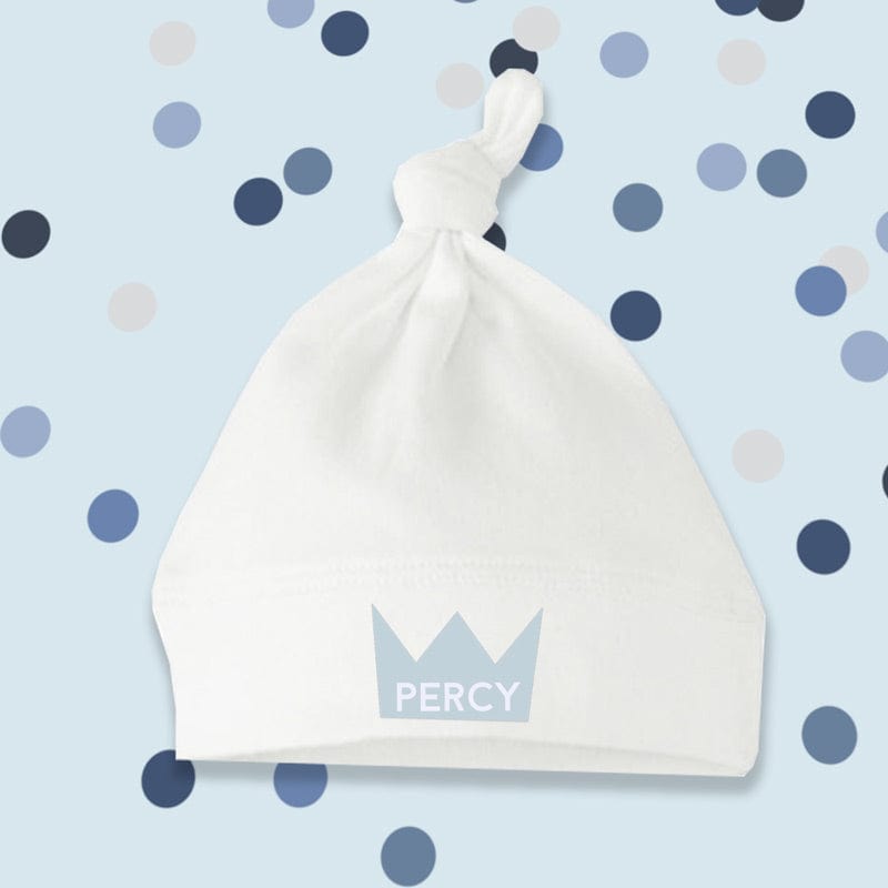 Blue Crown Baby Knotted Hat with Personalisation