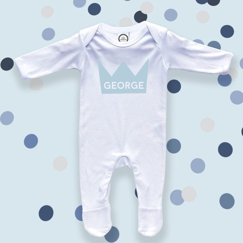 Personalised Blue Crown Sleepsuit for Newborns 0-3 Months