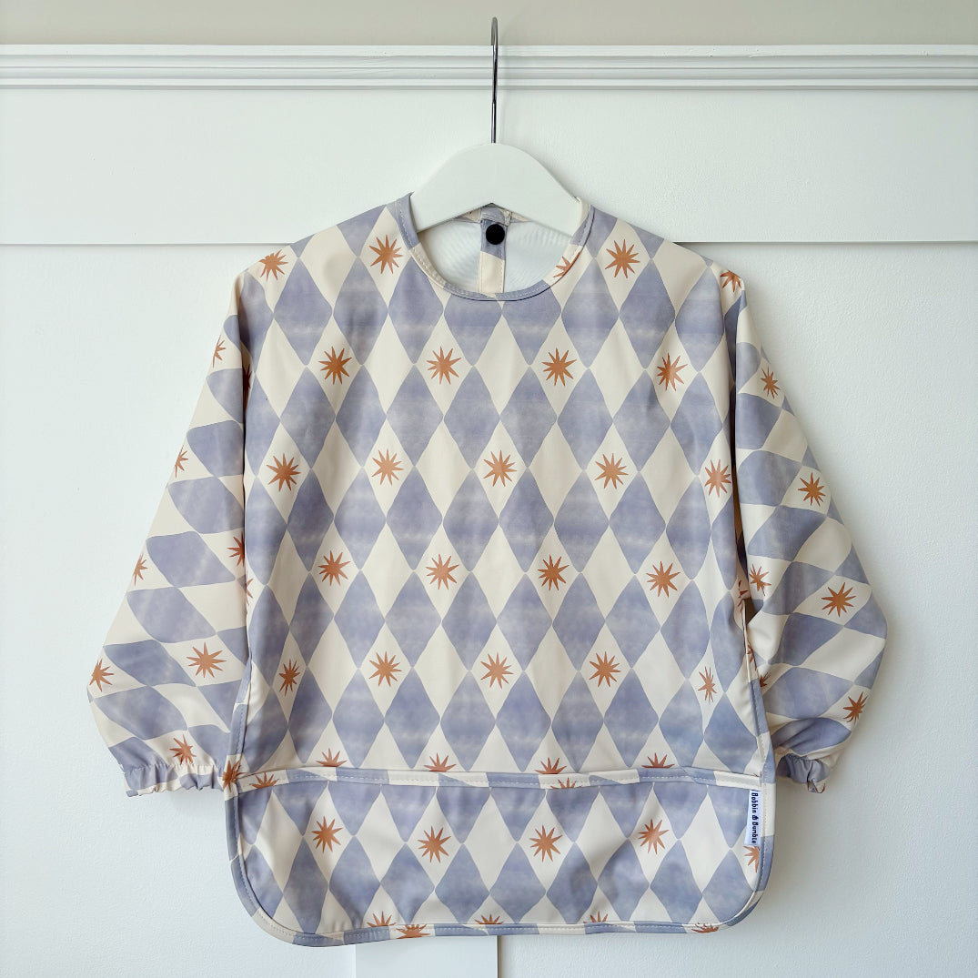 Long Sleeved Baby Bib - Blue Harlequin