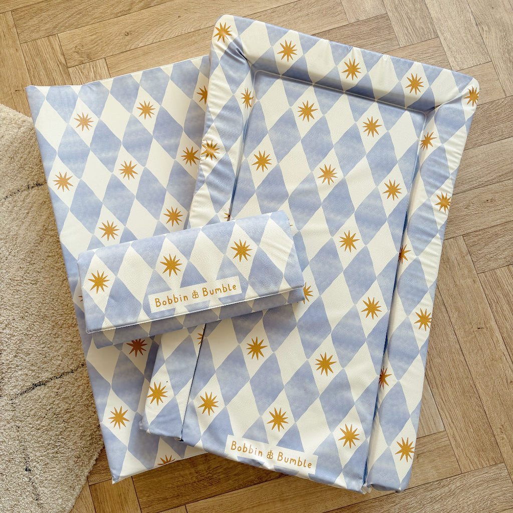 Anti-Roll Wedge Baby Changing Mat - Blue Harlequin