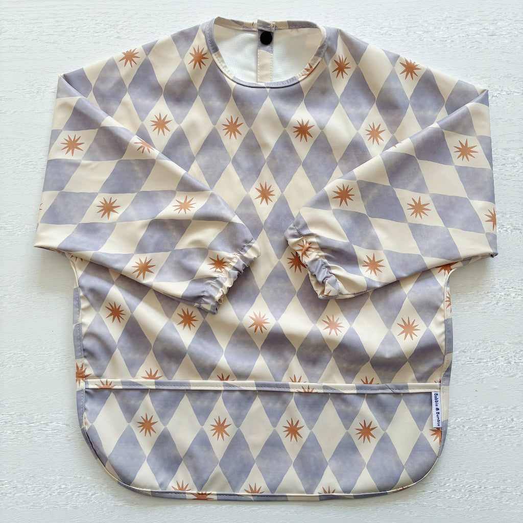 Long Sleeved Baby Bib - Blue Harlequin