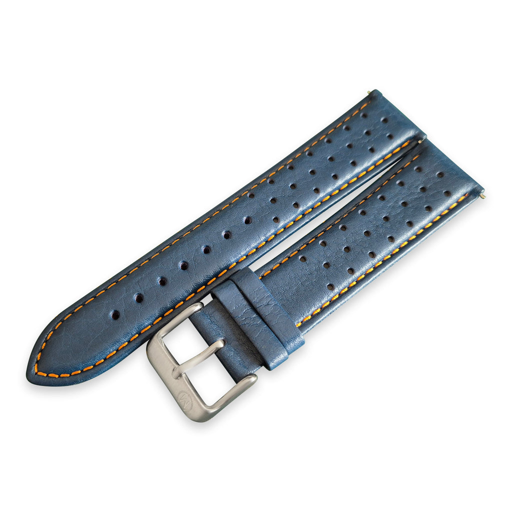 Blue and Orange Leather Rally Watch Strap 22mm