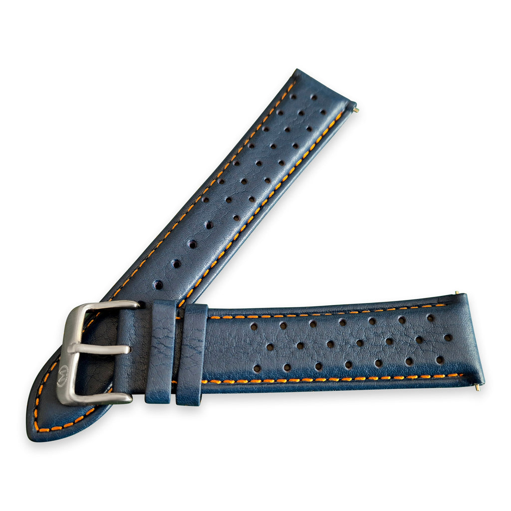 Blue and Orange Leather Rally Watch Strap 22mm