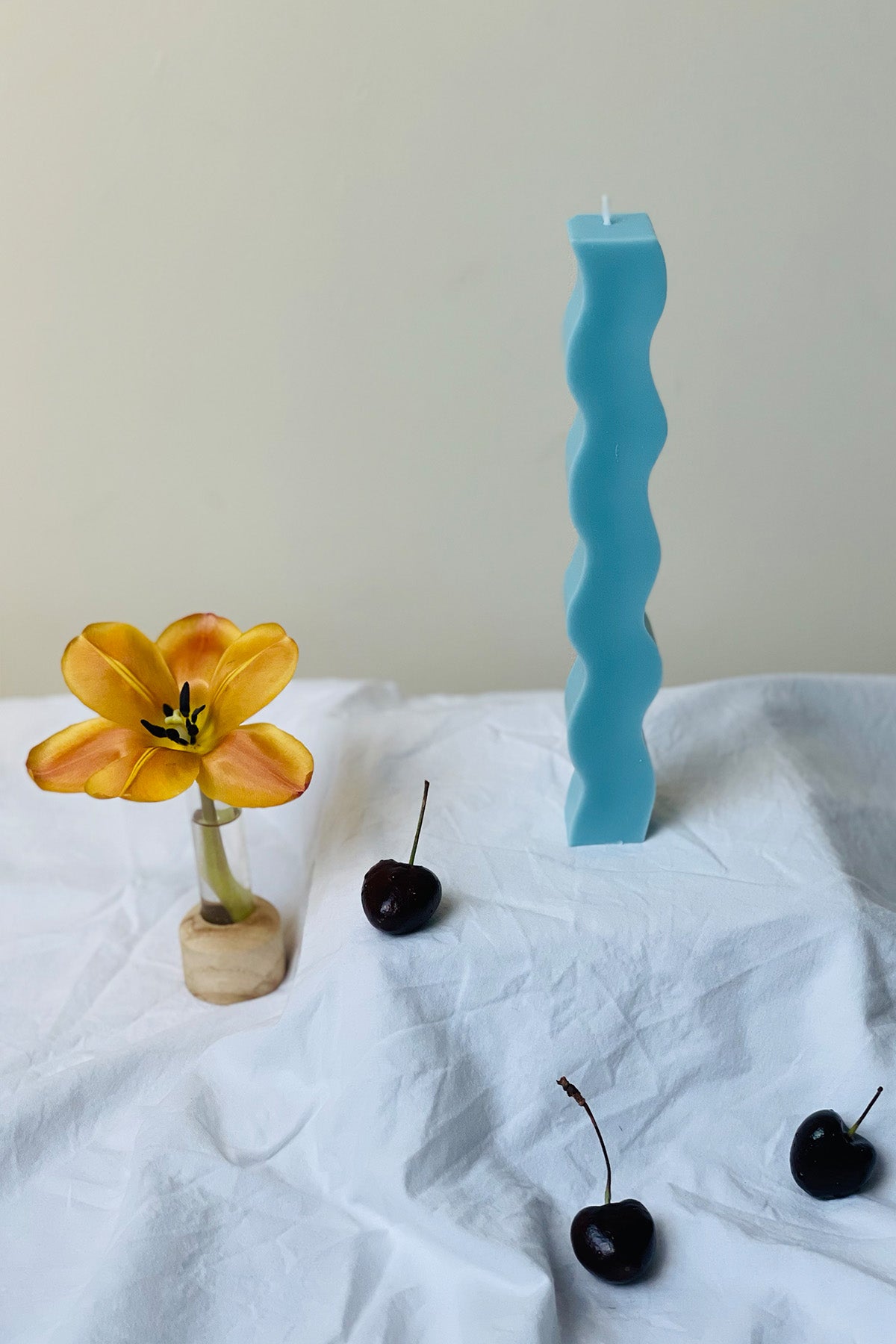 Wavy Pillar Candle in Pastel Colours