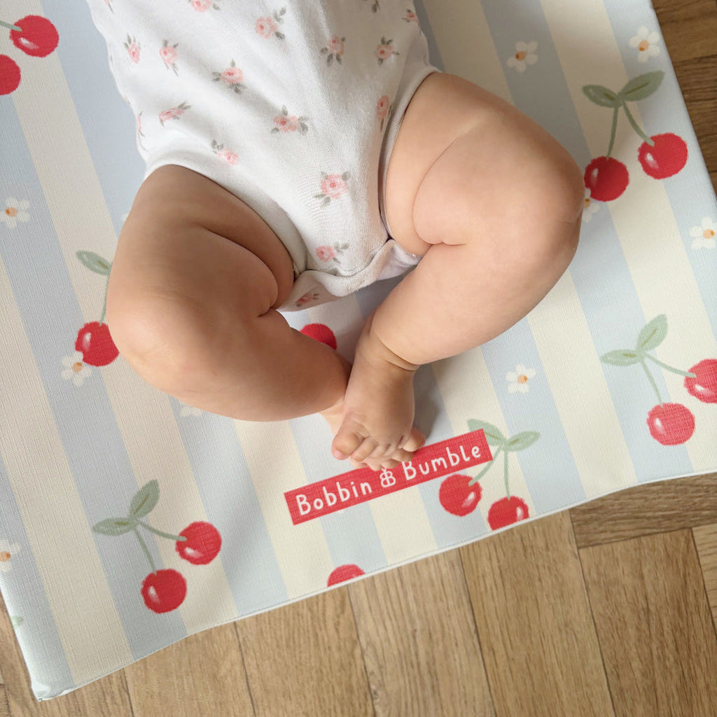 Anti-Roll Wedge Baby Changing Mat - Cherry Stripe