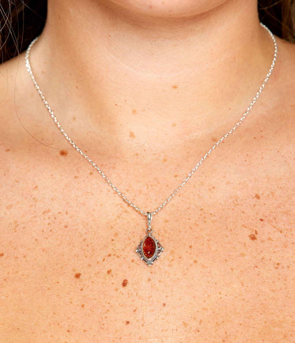 Boho Amber Pendant in Sterling Silver