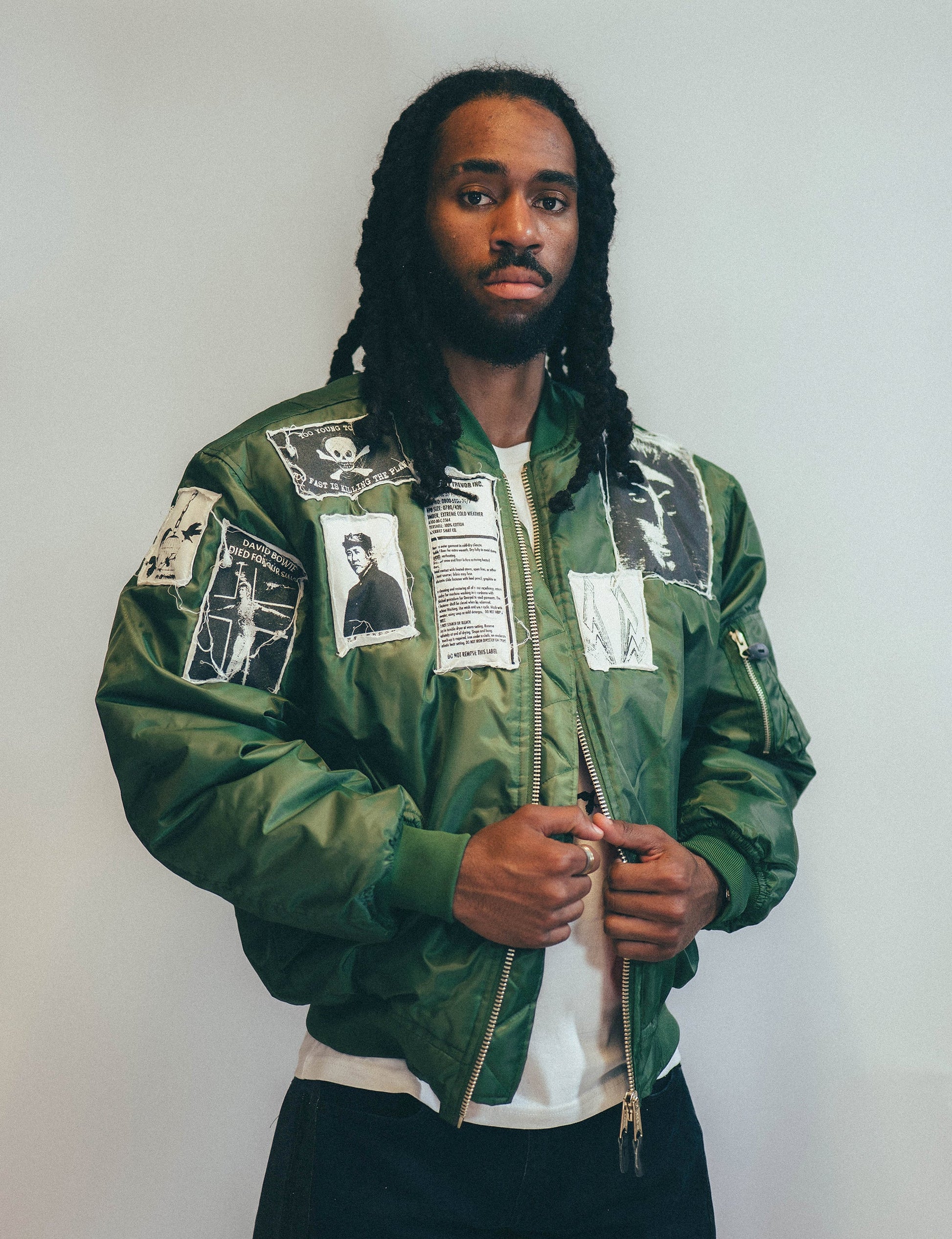 Green MA 1 Bomber Jacket with Vintage Patches