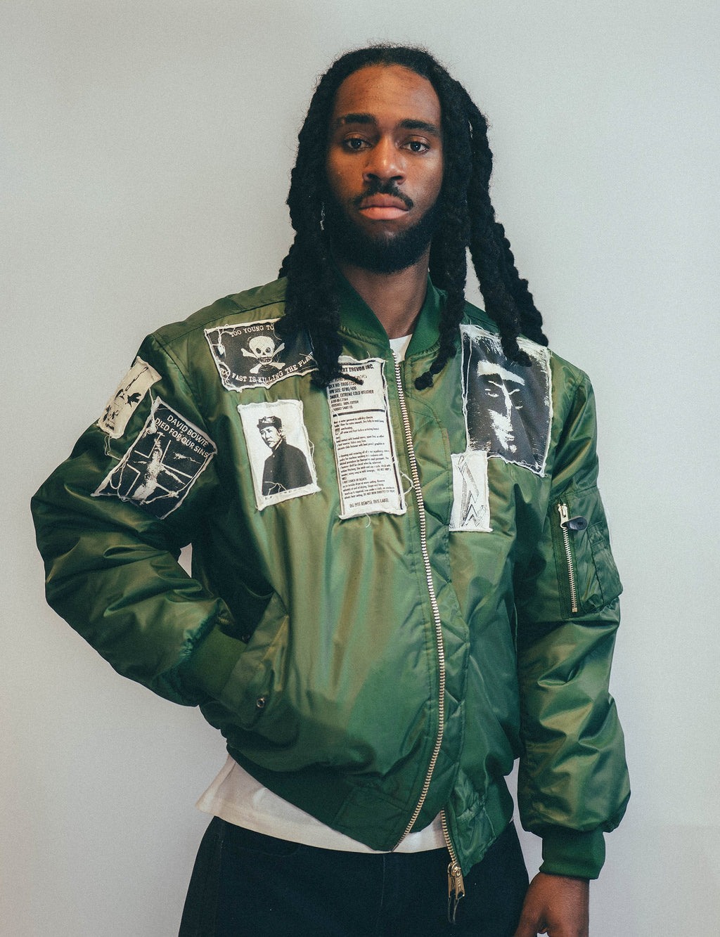 Green MA 1 Bomber Jacket with Vintage Patches