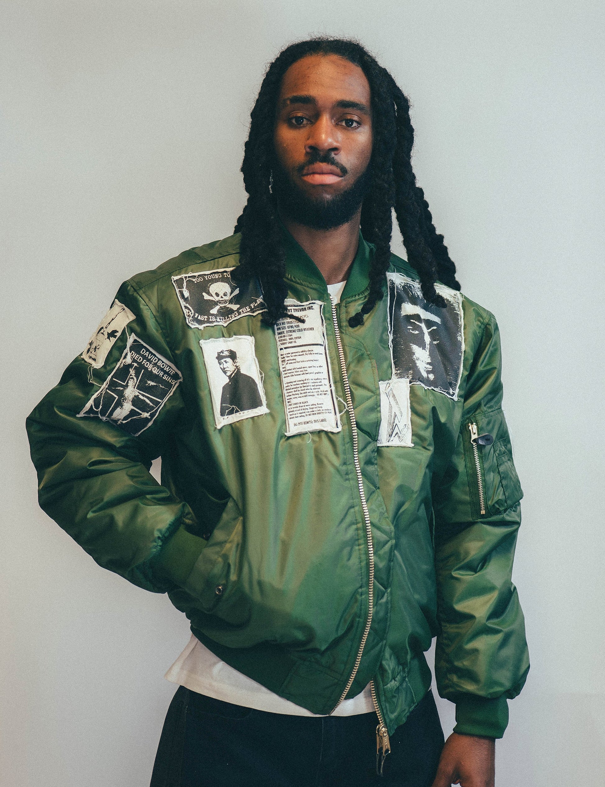 Green MA 1 Bomber Jacket with Vintage Patches