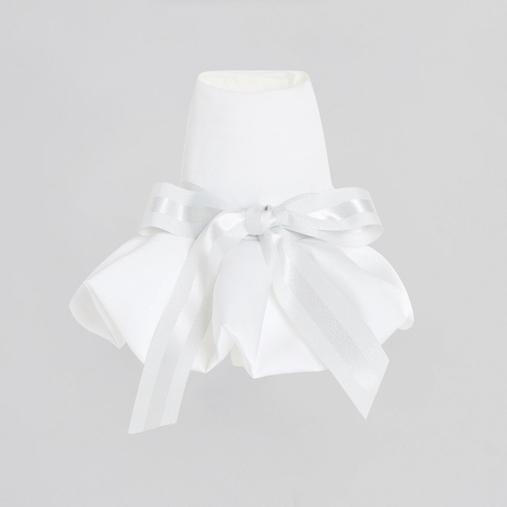 White Bowknot Dress with Puff Hem