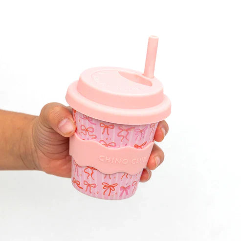 Pink Bow Chino Cup 8oz with Silicone Straw