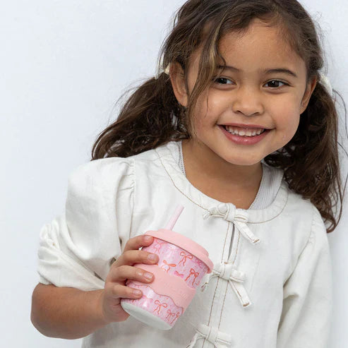 Pink Bow Chino Cup 8oz with Silicone Straw