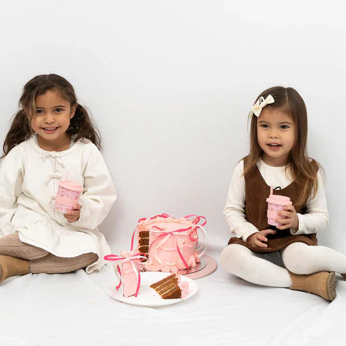 Pink Bow Chino Cup 8oz with Silicone Straw