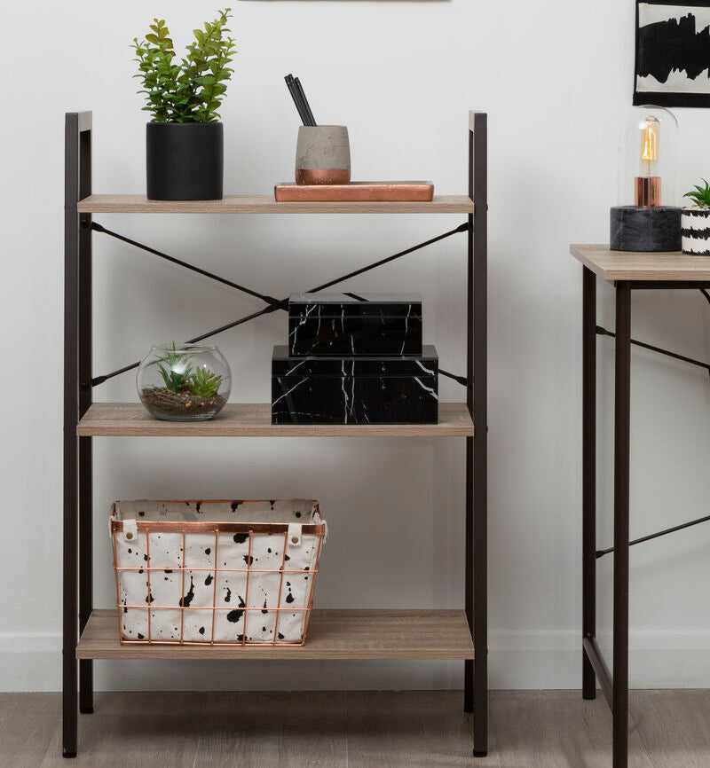 Three Tier Grey Oak Ladder Shelf Unit