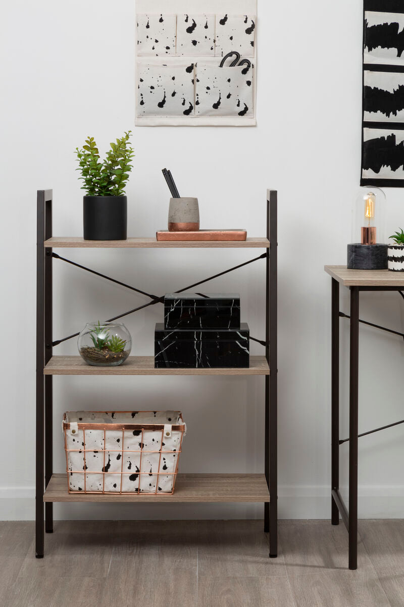 Three Tier Grey Oak Ladder Shelf Unit