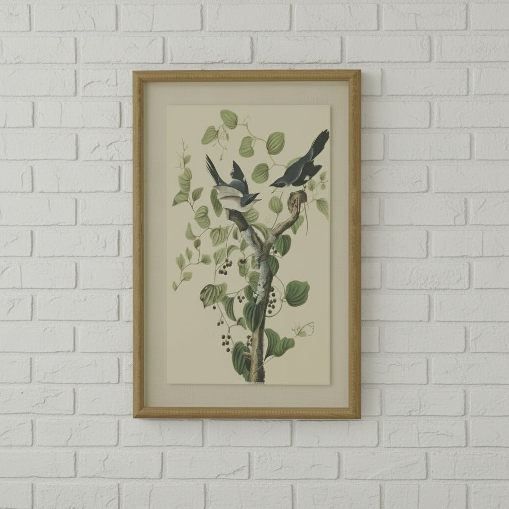 bird art print on linen with beaded brown frame, 50x40 cm, from Flora & Fauna Collectionby sostter at brix and bailey