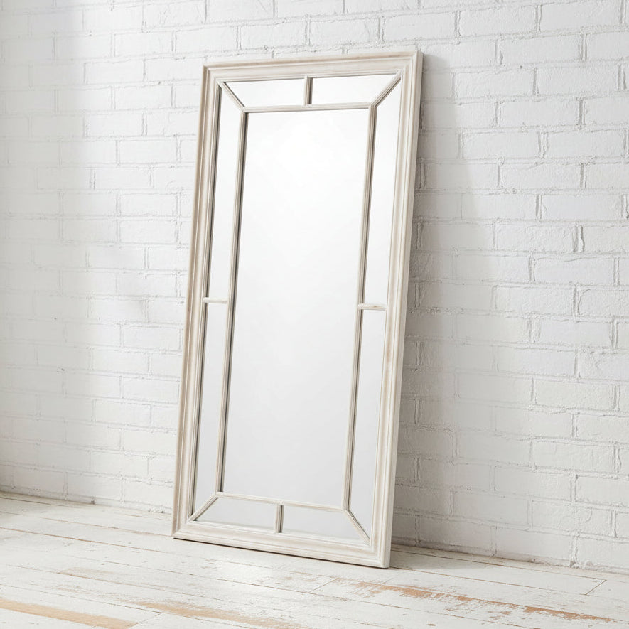 Distressed wood window mirror with multi-paned design, rustic brown frame, and weathered finish, 200cm x 100cm. by sostter at brixbailey.com