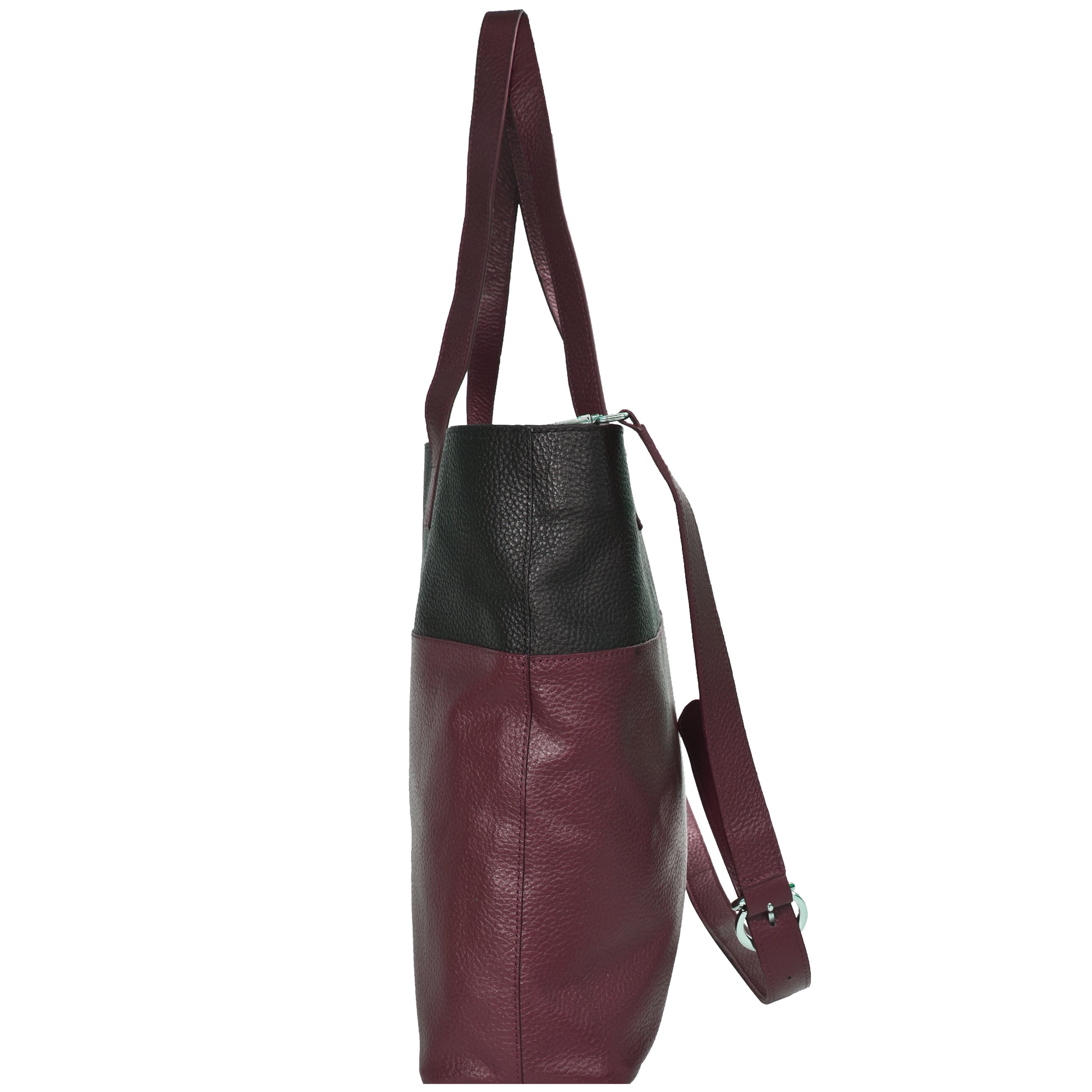 Burgundy Two Tone Pebbled Leather Tote Bag