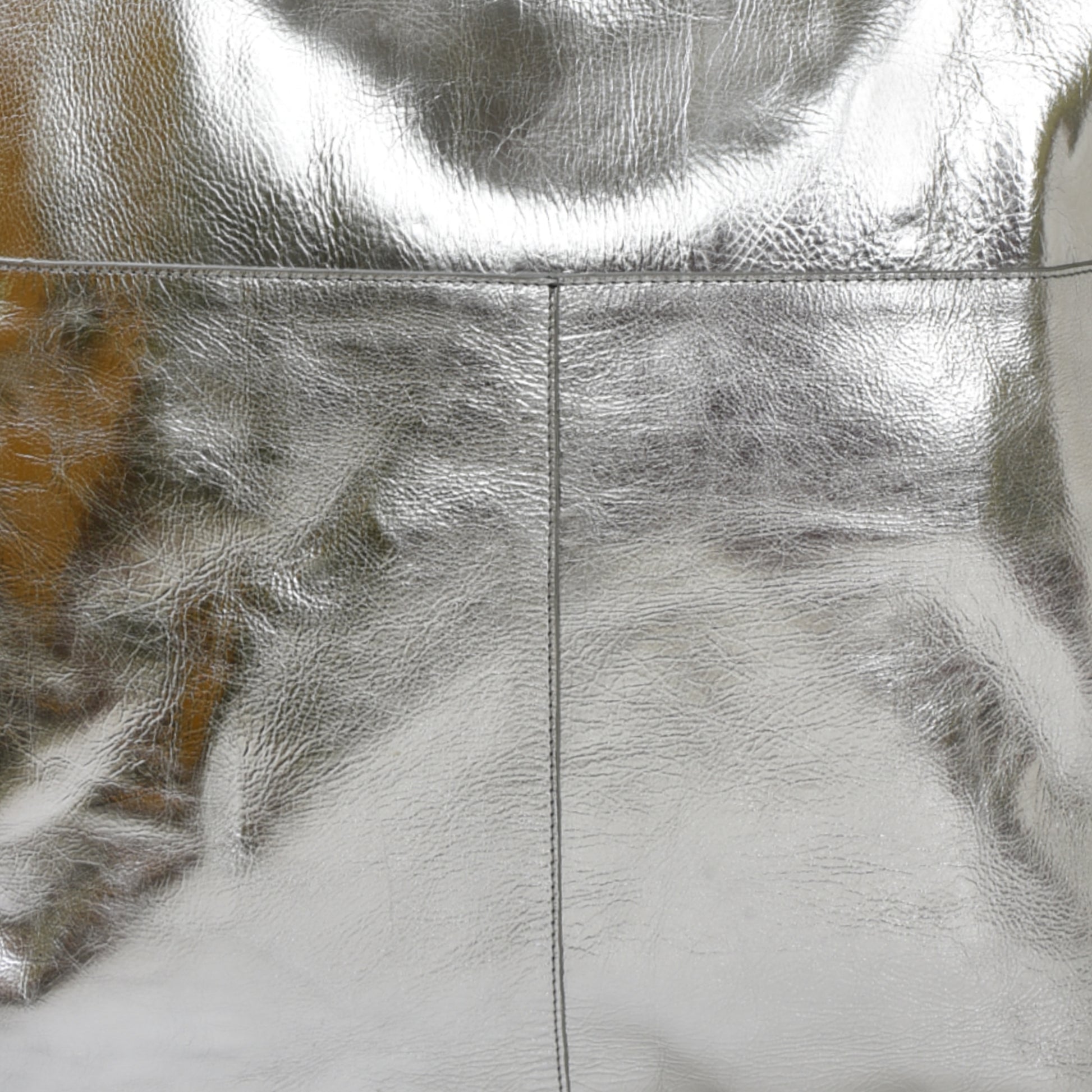 Silver Metallic Leather Tote Bag with Crossbody Strap