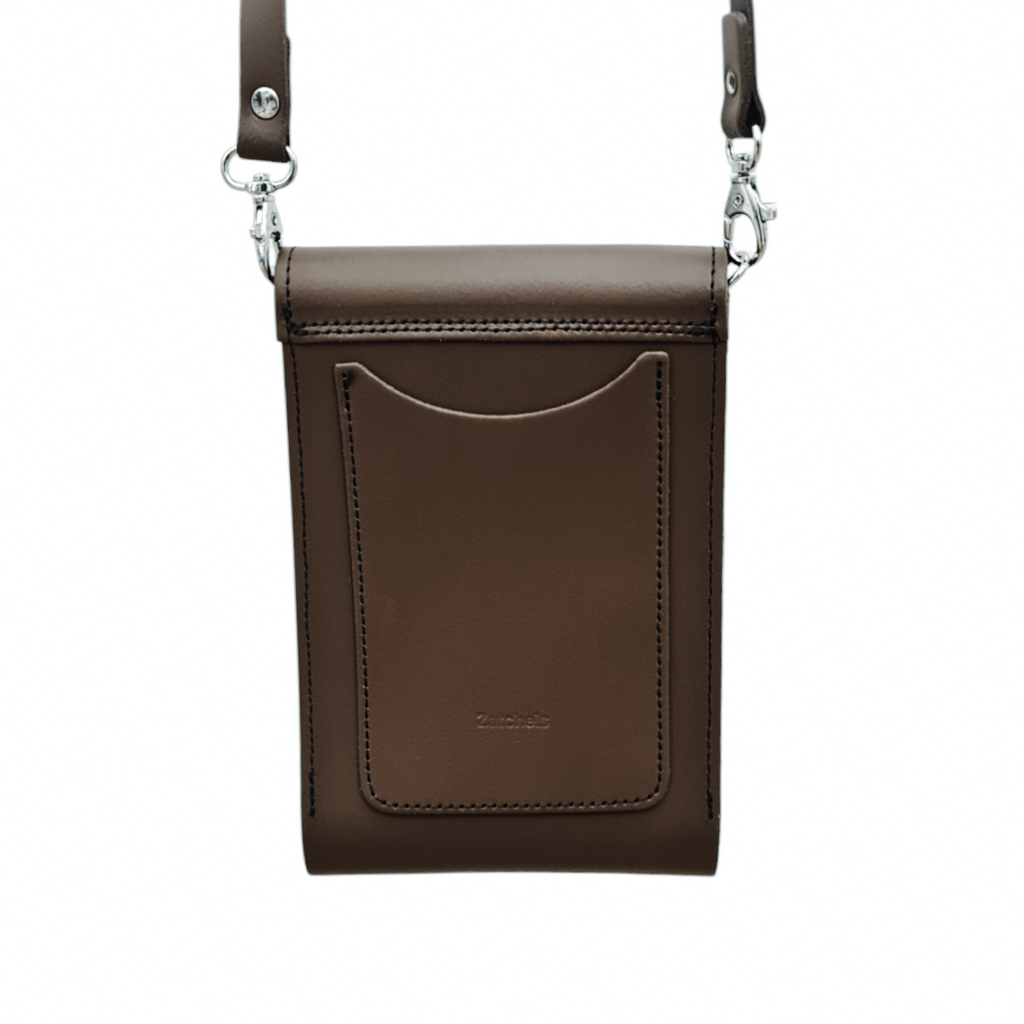 Dark Brown Leather Crossbody Phone Case with Push Lock