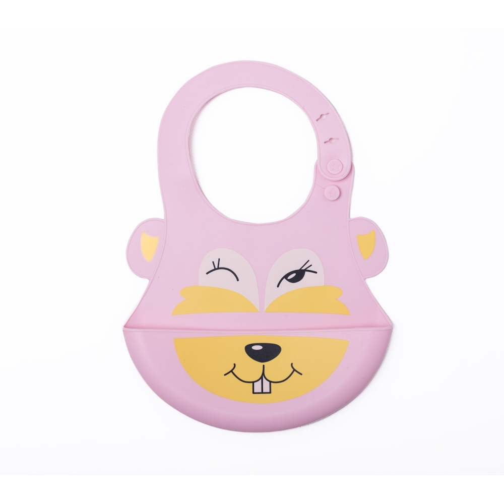 Silicone Character Crumb Catcher Bib in Pink