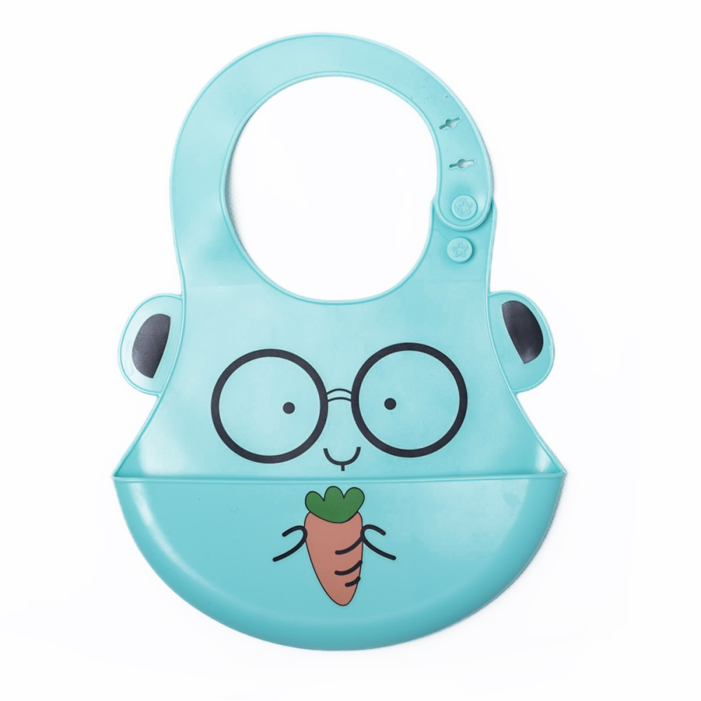 Silicone Character Crumb Catcher Bib in Turquoise