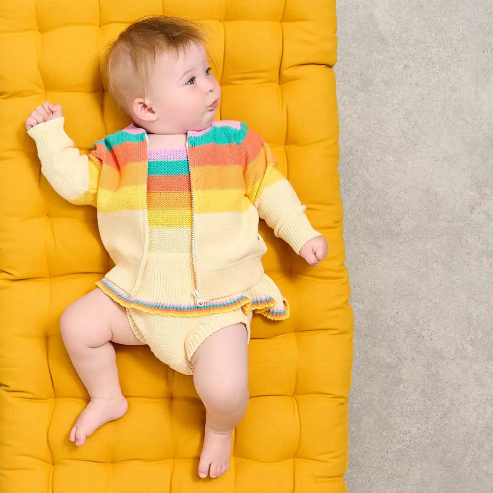 Bubble Frill - Rainbow Pink Knit Stripe Romper
