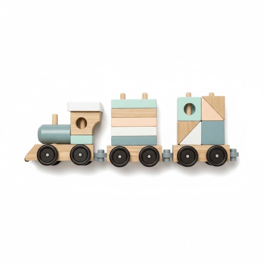 Wooden Building Block Train with Light Pastel Blocks