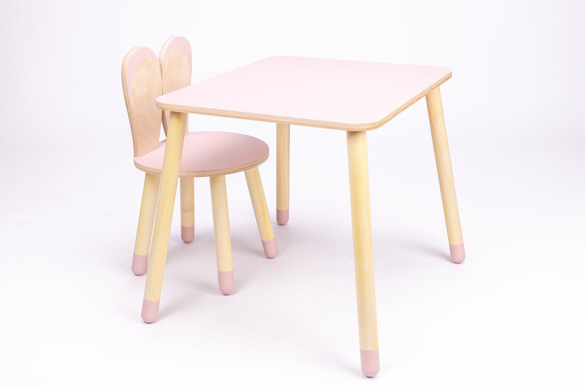 bold front view of a birch plywood bunny chair for kids, a confident statement piece for a modern nursery