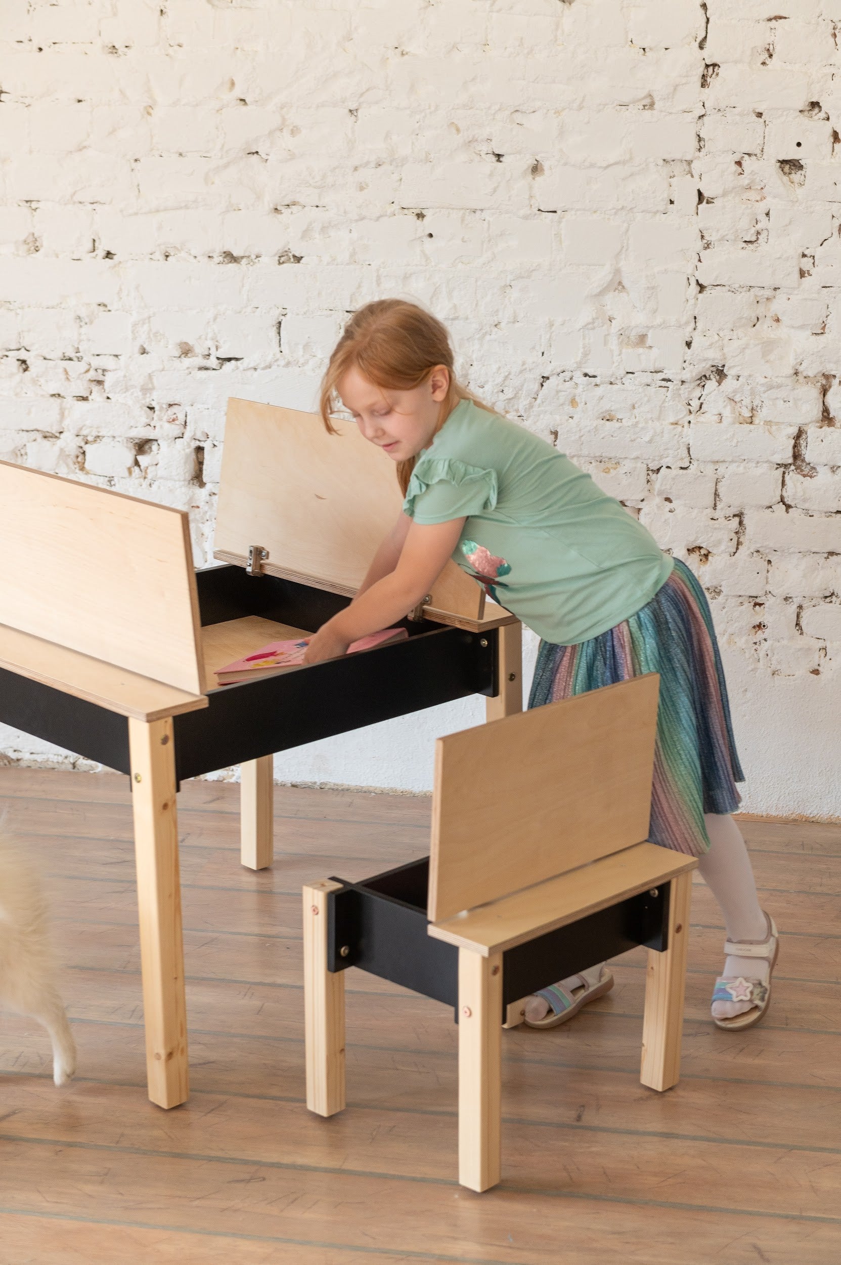 bold smart space-saving table and chair set for kids in a bright modern playroom