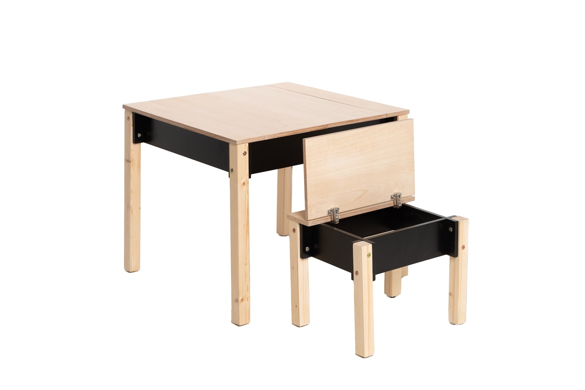 elegant birch plywood kids chair with hidden storage in a refined nursery setting