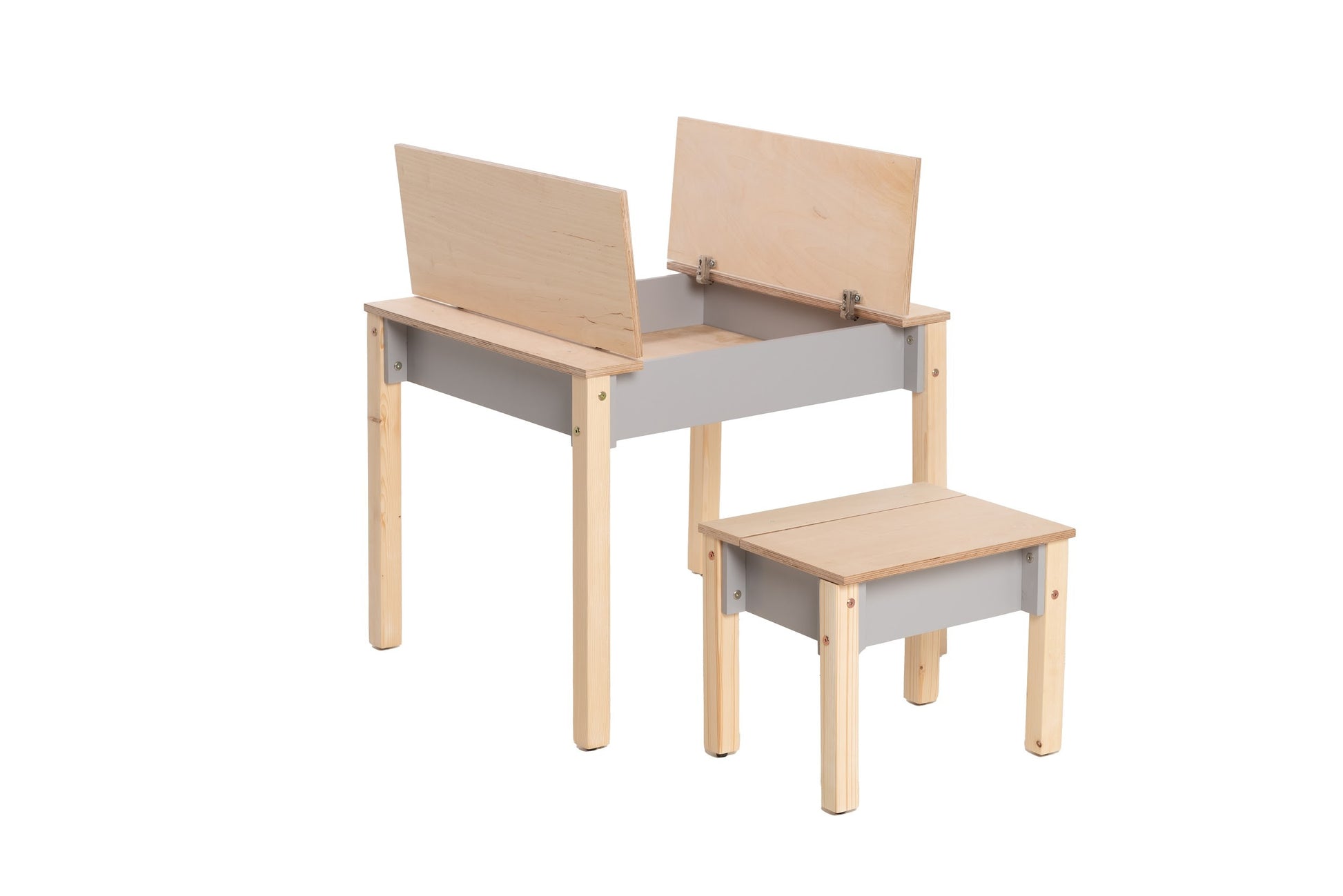 latvian birch kids chair with hidden storage in warm morning light