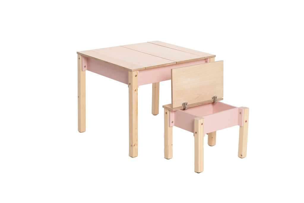 functional birch kids table and chair set with storage for a tidy playroom