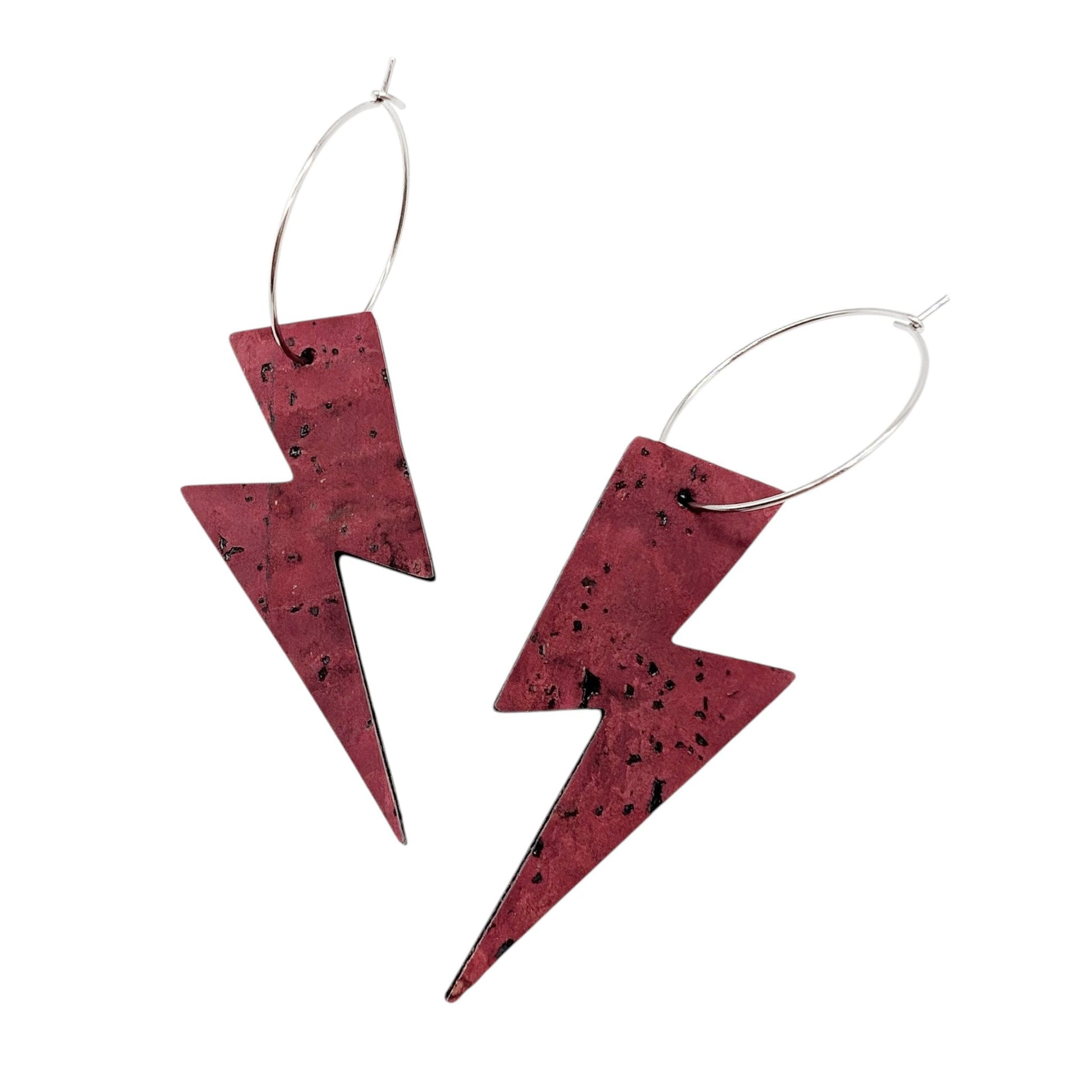 Burgundy Cork Lightning Bolt Earrings