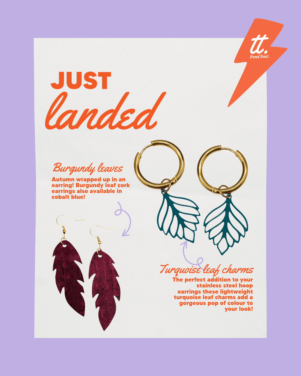 Burgundy Cork Leaf Earrings