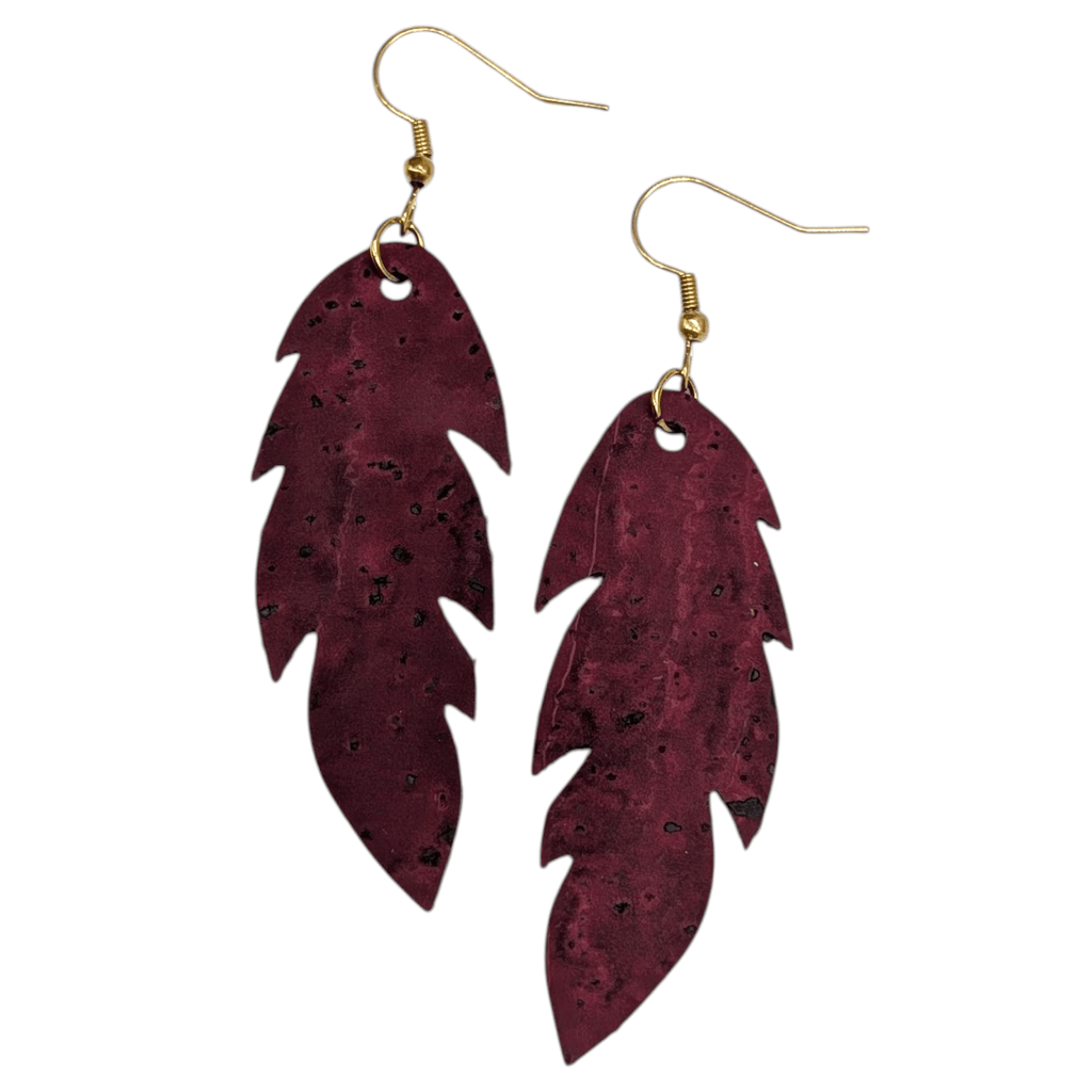 Burgundy Cork Leaf Earrings