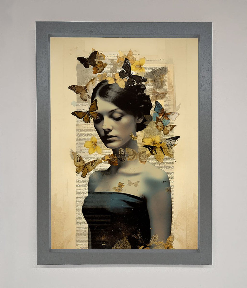 Butterfly Book Woman Framed Poster