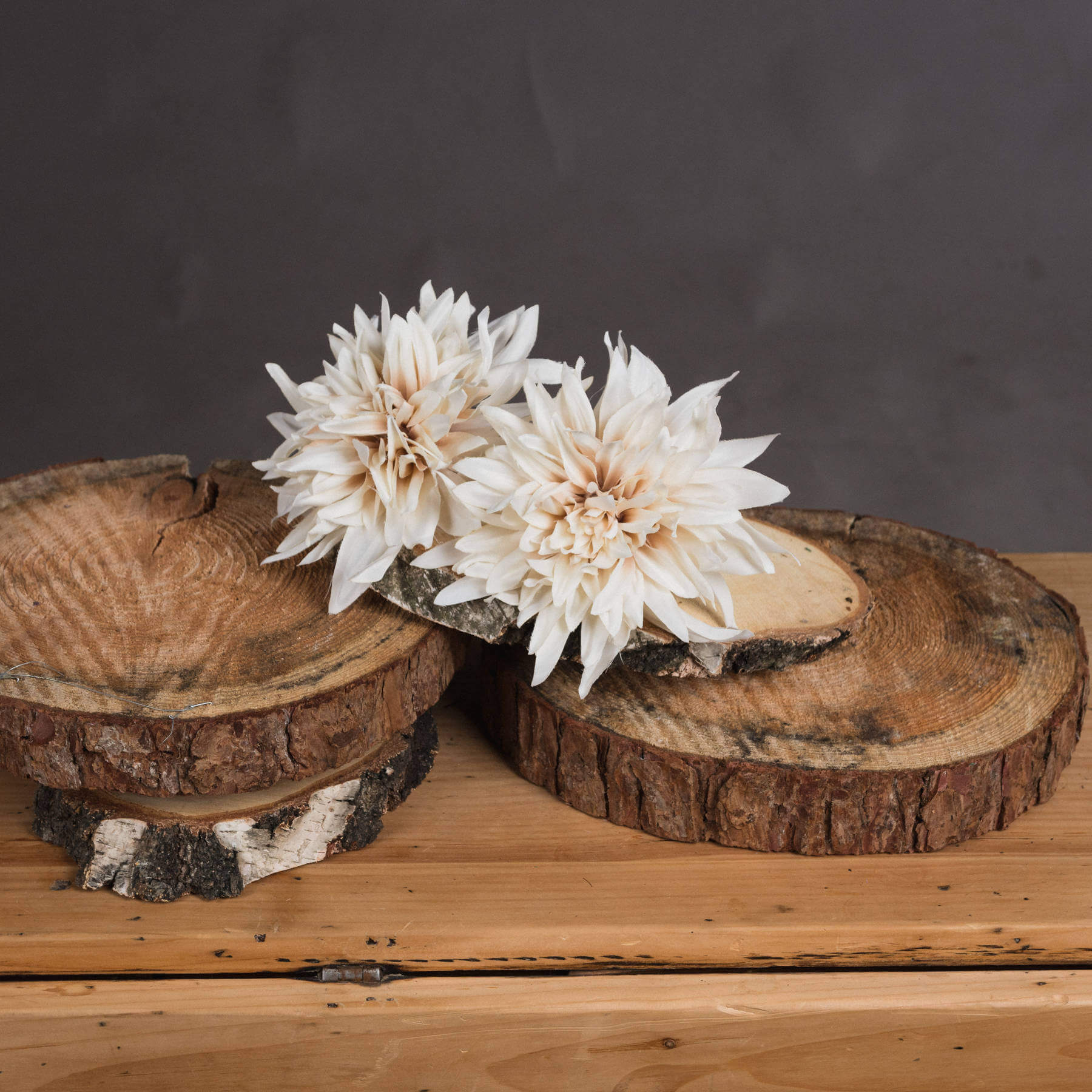 Cream artificial dahlia flower with warm orange tones, perfect for modern neutral home decor by RoomLondon at brixbailey.com