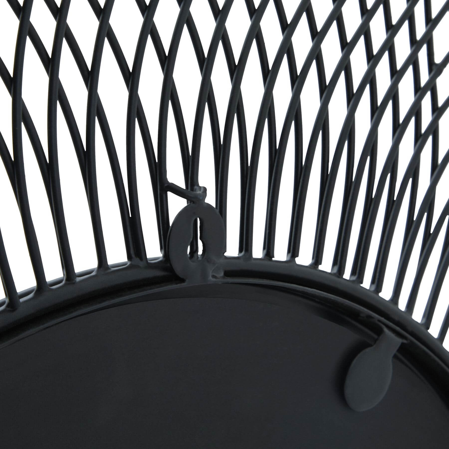 Black geometric wire mirror, 109cm circular industrial design with matte black metal frame and tempered glass. by Sostter at brixbailey.com